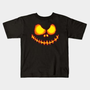 Scary pumpkin face with neon effect and fire colors Kids T-Shirt